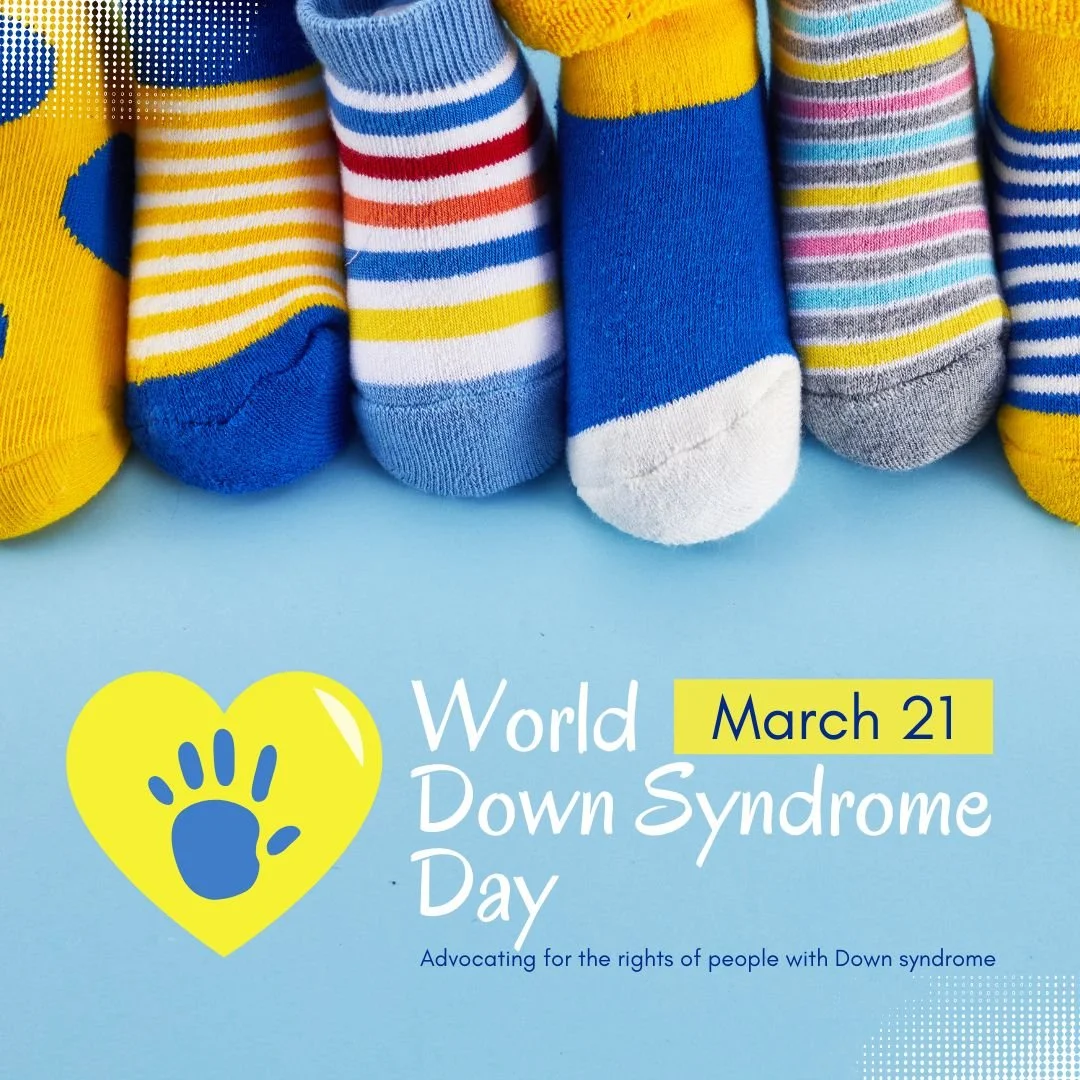 3/21 is World Down Syndrome Day, symbolizing 3 copies of the 21st chromosome. People wear colorful, mismatched socks to celebrate. The Down Syndrome Association of CT supports families and individuals with Down Syndrome. https://mydsact.org/ #lotsofs