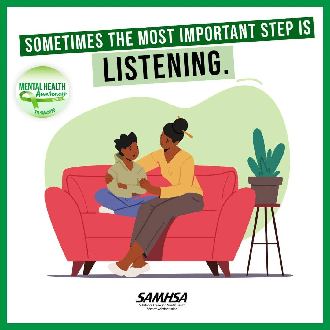 Sometimes the most important step is listening. Taking time to listen to the concerns of a young person in your life can help them feel safe sharing what they&rsquo;re experiencing. https://www.samhsa.gov/mental-health/children-and-families #MentalHe