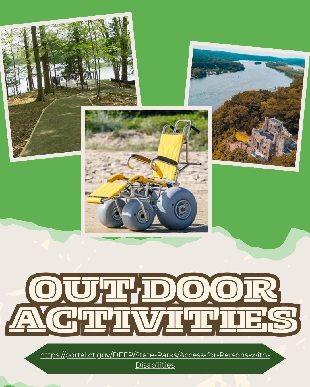 Looking for new outdoor activities? Explore accessible parks, trails, beaches, and camping sites from CT DEEP. Some parks rent out specialized beach chairs for easier access to state beaches and trails. https://portal.ct.gov/DEEP/State-Parks/Access-f