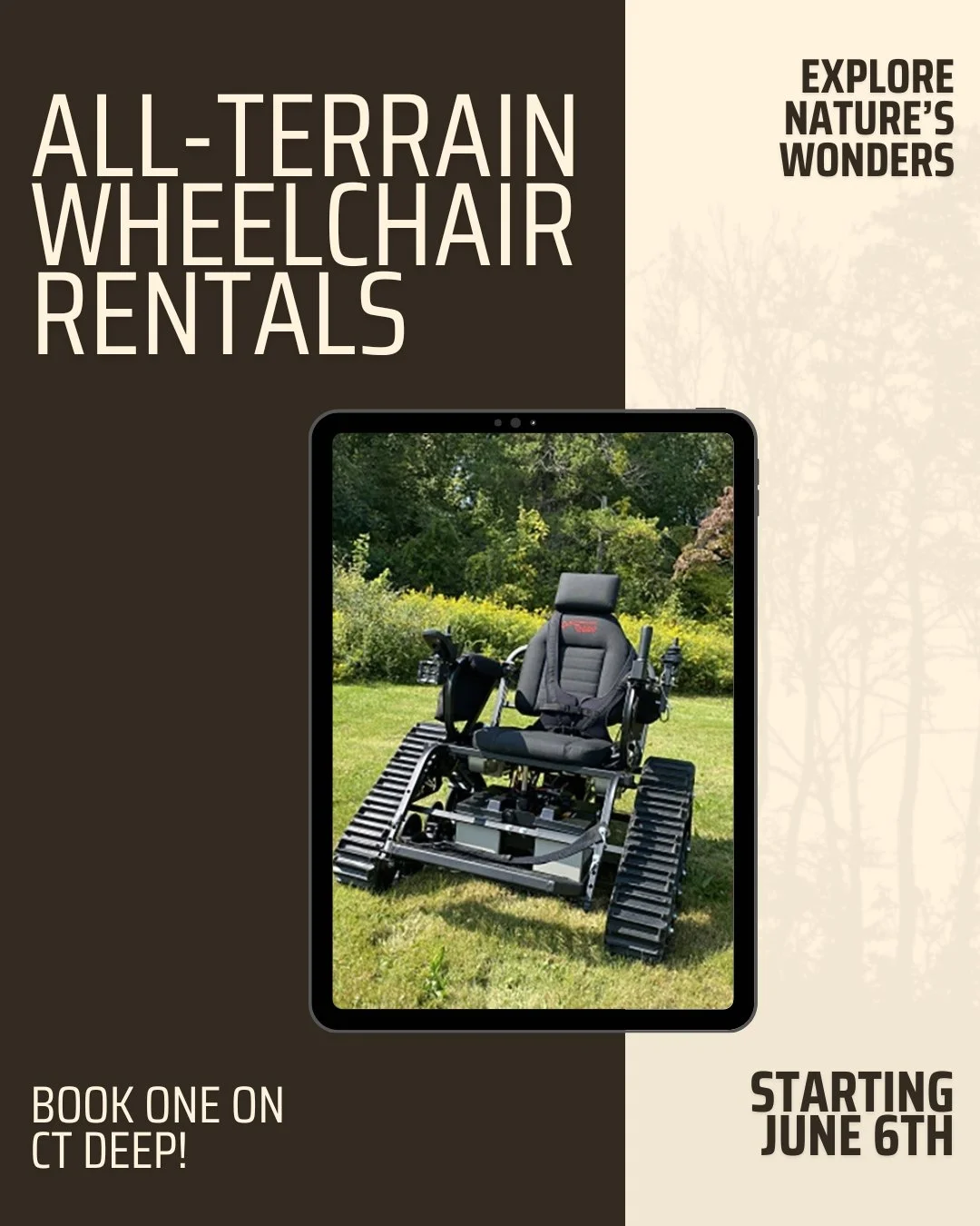 CT DEEP is now taking bookings for all-terrain wheelchair rentals at select state parks, making outdoor adventures more accessible for everyone. For more information, see: https://portal.ct.gov/deep/news-releases/news-releases---2026/deep-now-accepti