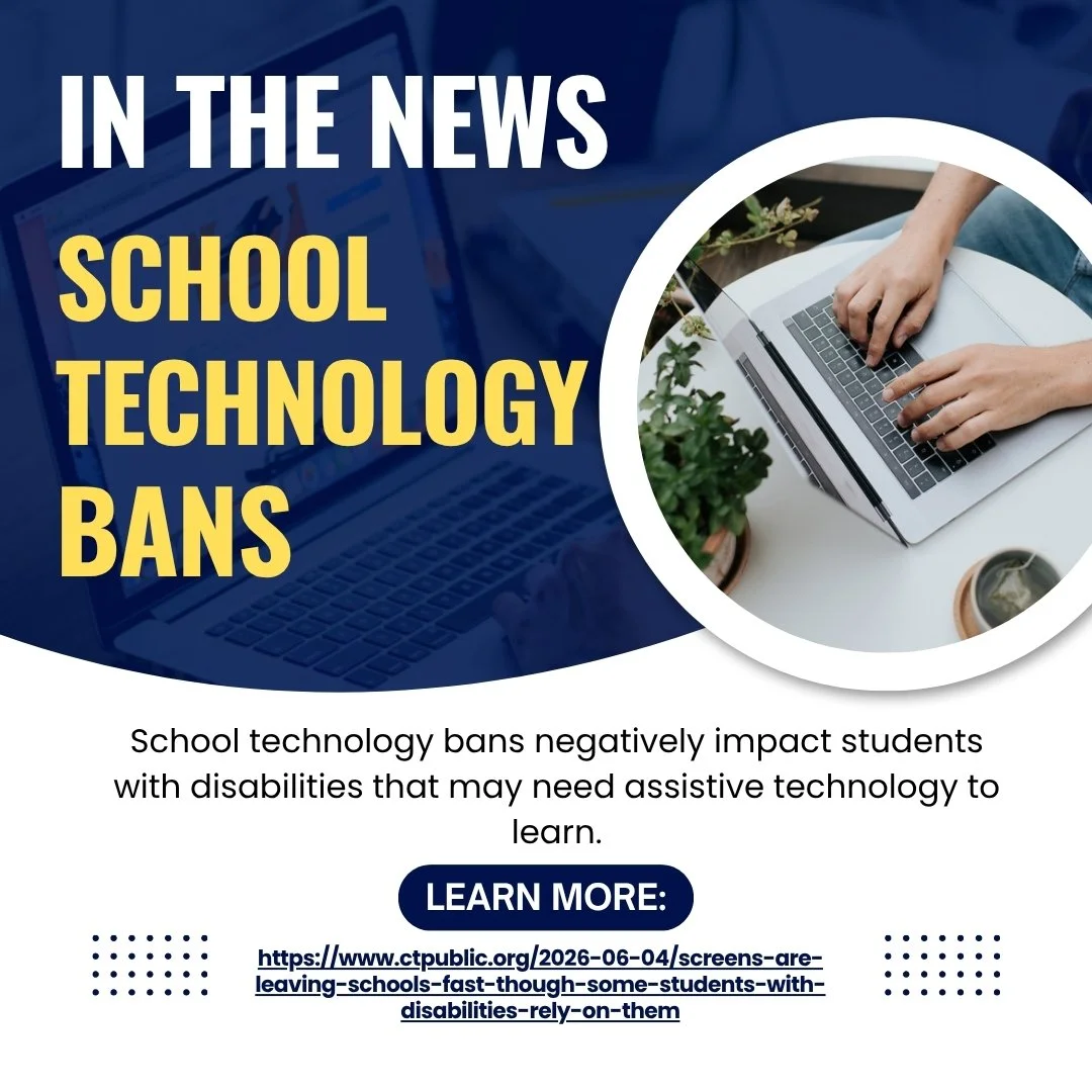As some states move to reduce screentime in schools, it is important to consider how students with disabilities might be negatively impacted by these polices. 
https://www.ctpublic.org/2026-06-04/screens-are-leaving-schools-fast-though-some-students-
