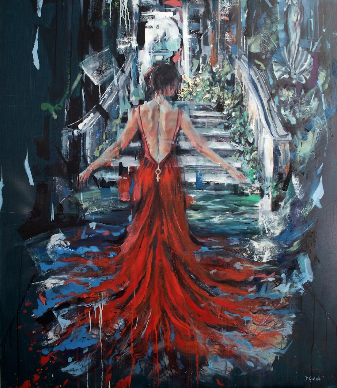 Venus by Daniella Queirolo – Contemporary figurative oil painting inspired by Botticelli's Birth of Venus, where nature gradually reclaims architecture in a poetic dialogue between the classical and the contemporary.