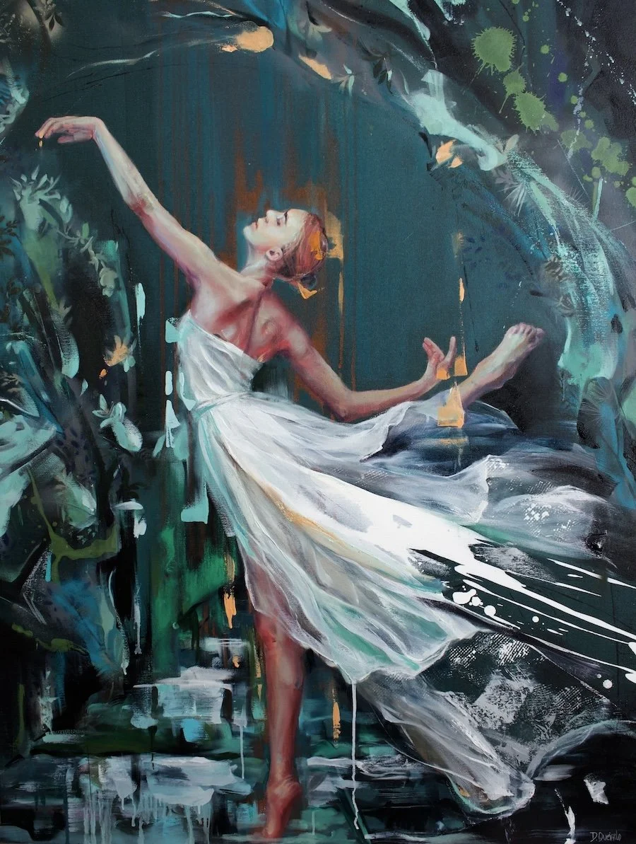 Emerald Garden is an original oil painting by Daniella Queirolo insspired by Ireland's lush greens and mystical light, blending expressive brushwork and natural symbolism to evoke renewal and serenity.