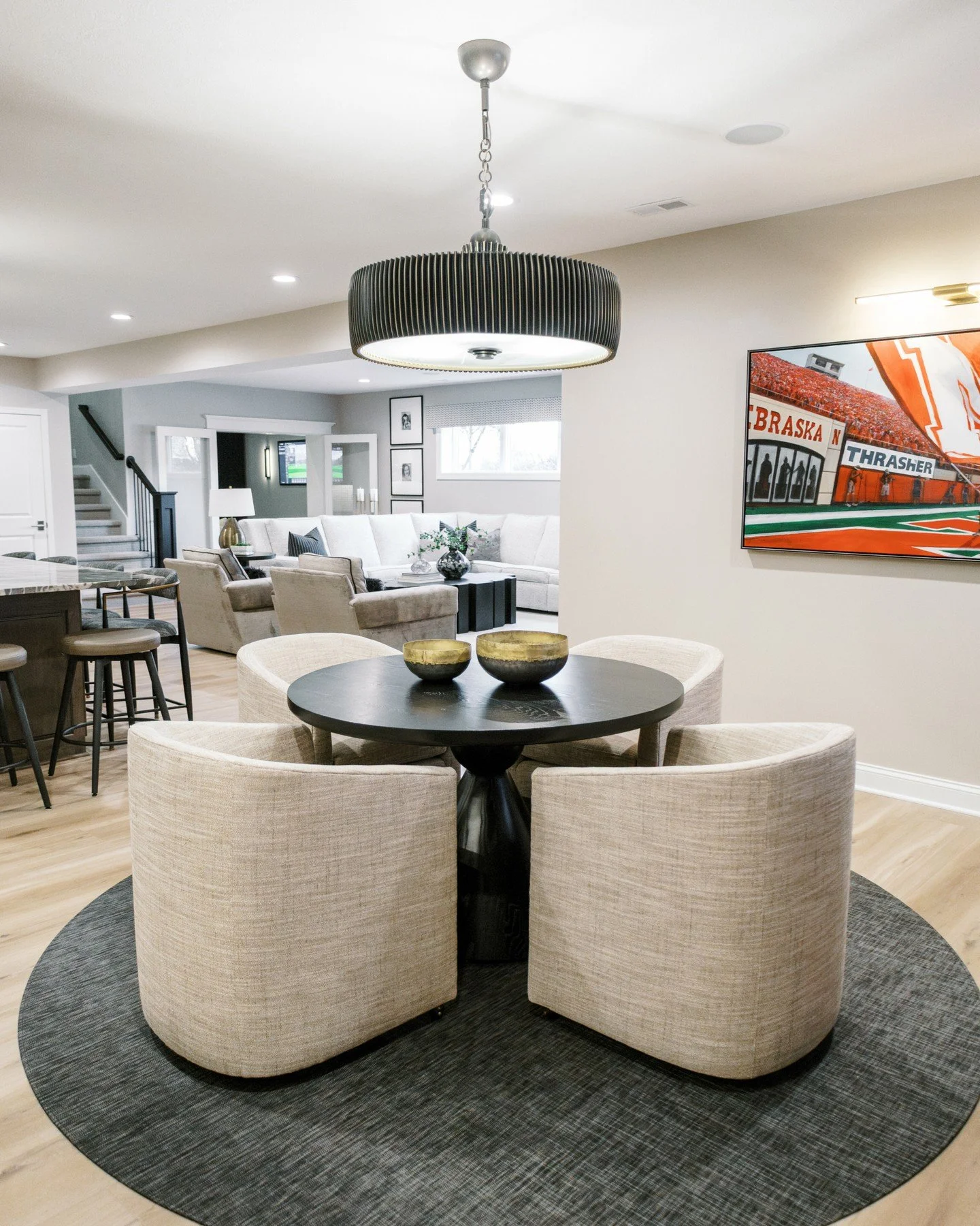 Four chairs, one table, and a whole lot of good conversations waiting to happen 🤍

Cozy, layered, and made for everything from game nights to slow Sundays. This little corner might just be everyone&rsquo;s favorite seat in the house.

#BasementDesig