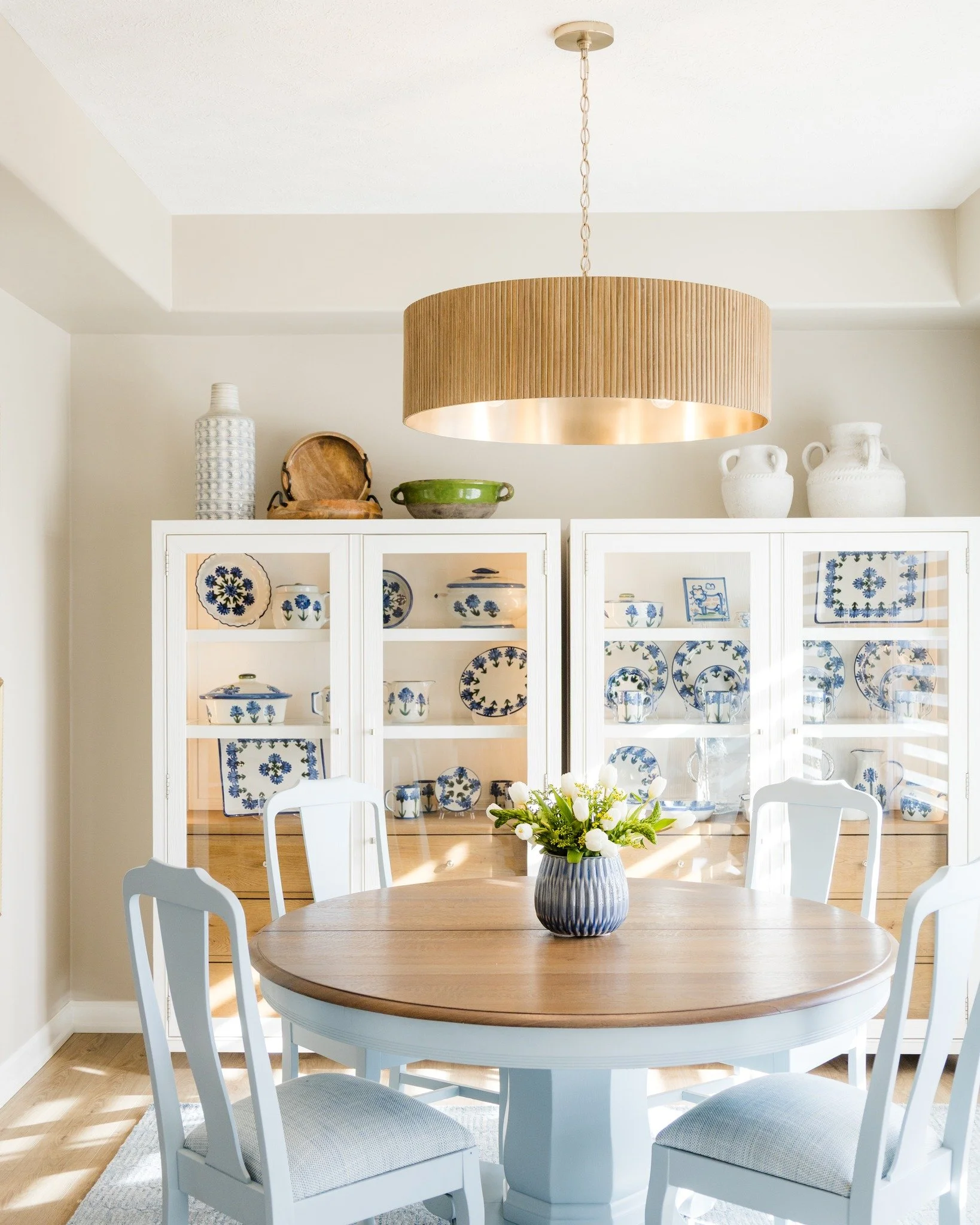 Finding the perfect cabinet for a collection this good? That's the whole assignment. 🩵

We sourced these glass-front cabinets with one thing in mind, our client's Louisville Stoneware deserved to be seen. Every shelf, every piece of light hitting th