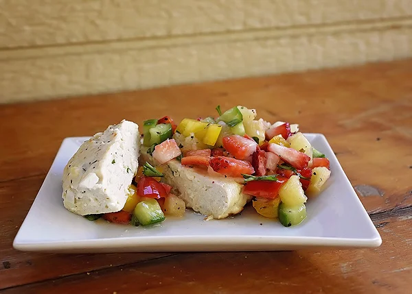 Chicken-Feta Burger with Pineapple-Strawberry Salsa
