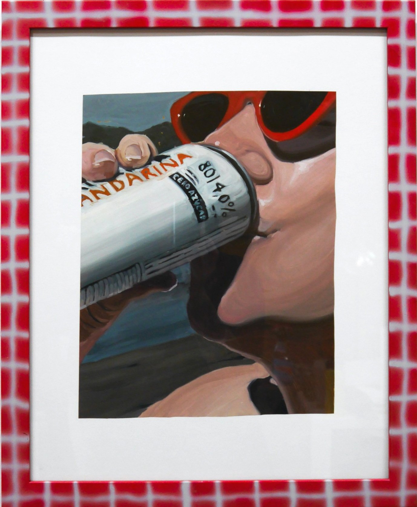  kristin drinking a spanish truly, oil on mylar, 16 x 12 inches (24 x 18 inches framed), 2020-22 