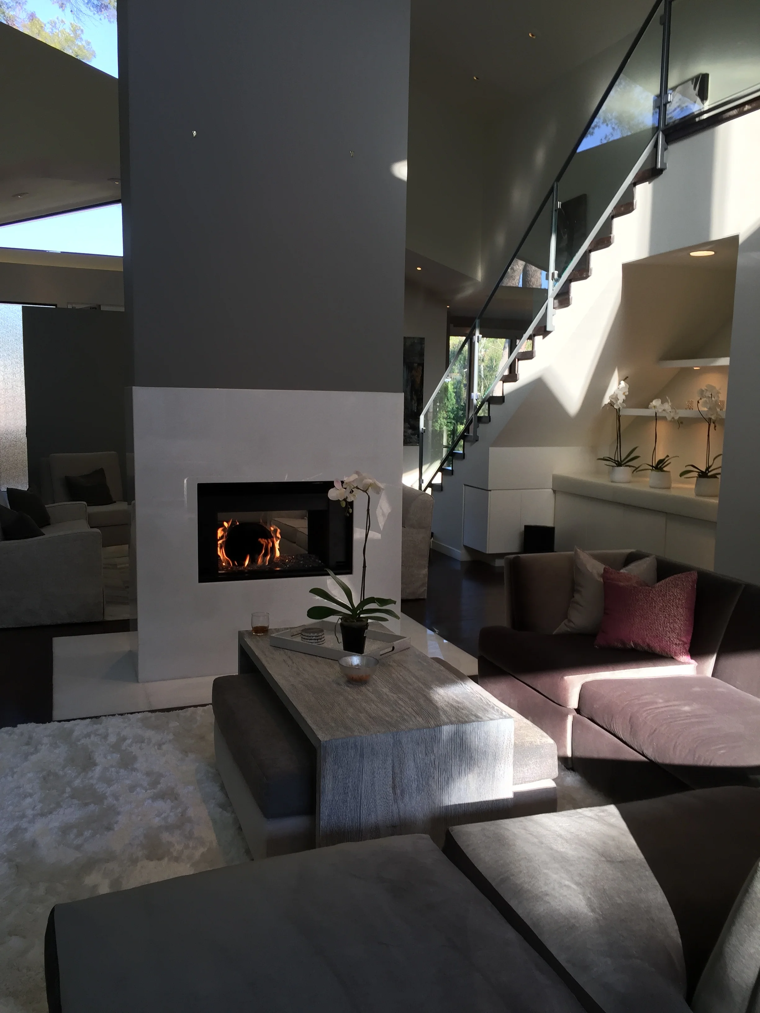 Custom Rift Oak Coffee Table With Ottoman