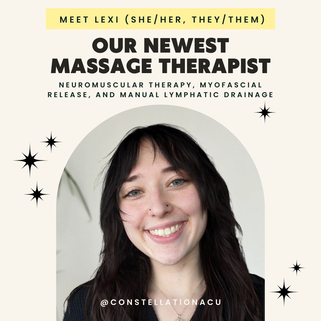Help us welcome our newest massage therapist to the Constellation team! ✨ Lexi (she/her, they/them) is a clinical massage therapist trained in neuromuscular and myofascial techniques, manual lymphatic drainage, pregnancy massage, sports massage, onco