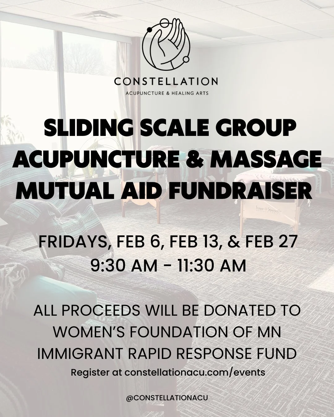We have another mutual aid fundraiser opportunity where your donations for care help support our local community: GROUP ACUPUNCTURE &amp; MASSAGE THERAPY! 

This event features both group acupuncture (also known as community-style acupuncture) and ma