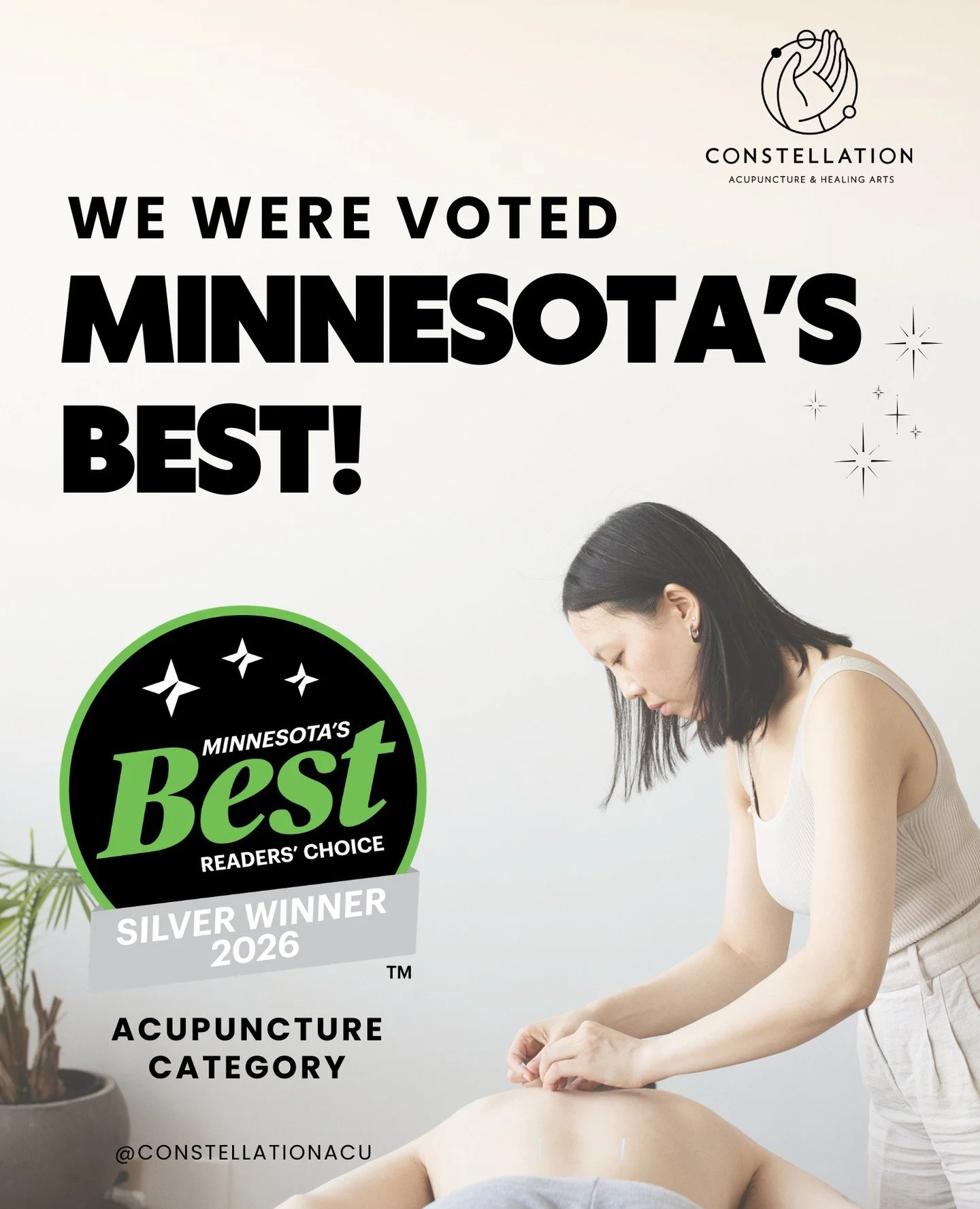 WE HAVE SOME EXCITING NEWS! We won Silver for Best Acupuncture in the 2026 Star Tribune Reader's Choice Minnesota's Best Competition! ⁠
⁠
Of course, we couldn&rsquo;t receive this honor without all the love, support, and votes from our incredible pat