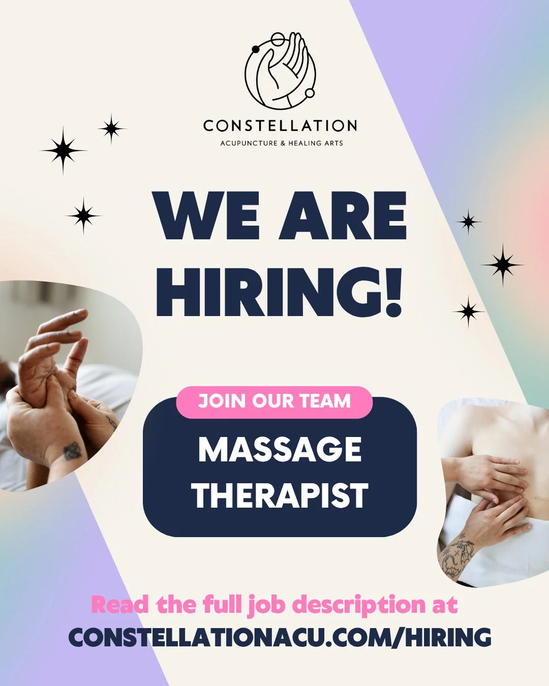 🌟 Join Our Team at Constellation Acupuncture &amp; Healing Arts! 🌟 We're excited to announce an opening for a MASSAGE THERAPIST at our Northeast Minneapolis clinic!⁠
⁠
ABOUT US: Constellation Acupuncture &amp; Healing Arts is a queer, women-owned c