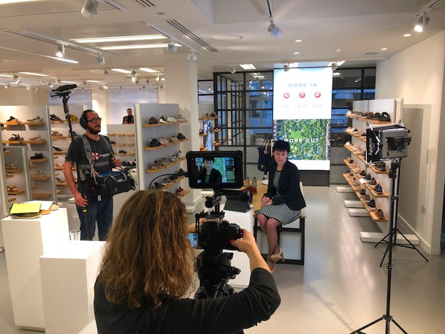 This is our team on set filming a promo video and interview with the CEO of Clarks, Stella Davis