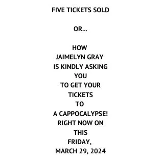 Where are you, Milwaukee? Or....5 tickets sold