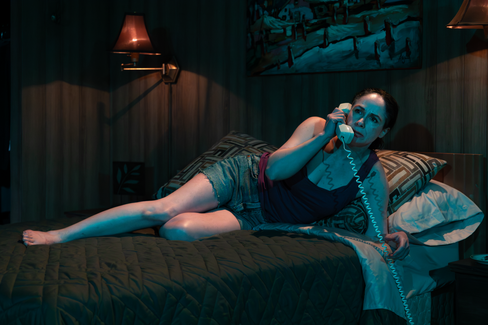  Jaimelyn Gray (Agnes) BUG By Tracy Letts Directed by Maya Danks April 25-May 9, 2026 Photo by Jake Badovski, Kłamię Studios Scenic Design: Sarah Harris, with Set Construction: Les Zarzecki, Lighting Design: Ellie Rabinowitz, Associate Lighting Desig