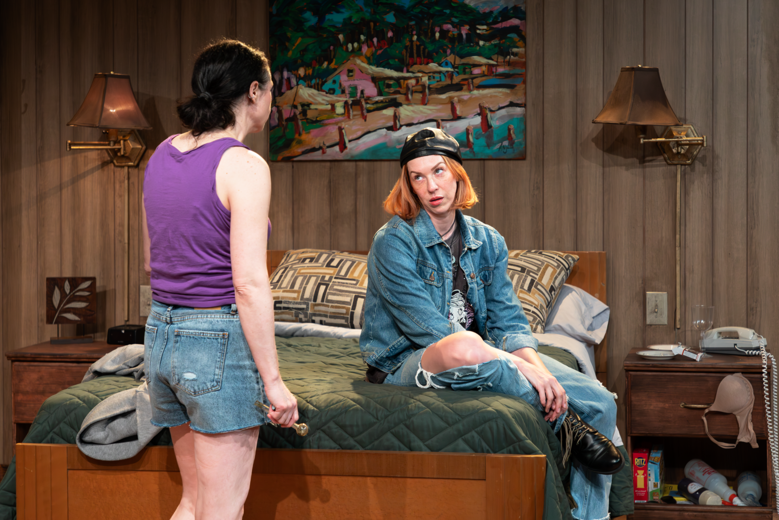 Jaimelyn Gray (Agnes), Tess Cinpinski (R.C.) BUG By Tracy Letts April 25-May 9, 2026 Directed by Maya Danks Photo by Jake Badovski, Kłamię Studios Scenic Design: Sarah Harris, with Set Construction: Les Zarzecki, Lighting Design: Ellie Rabinowitz, A