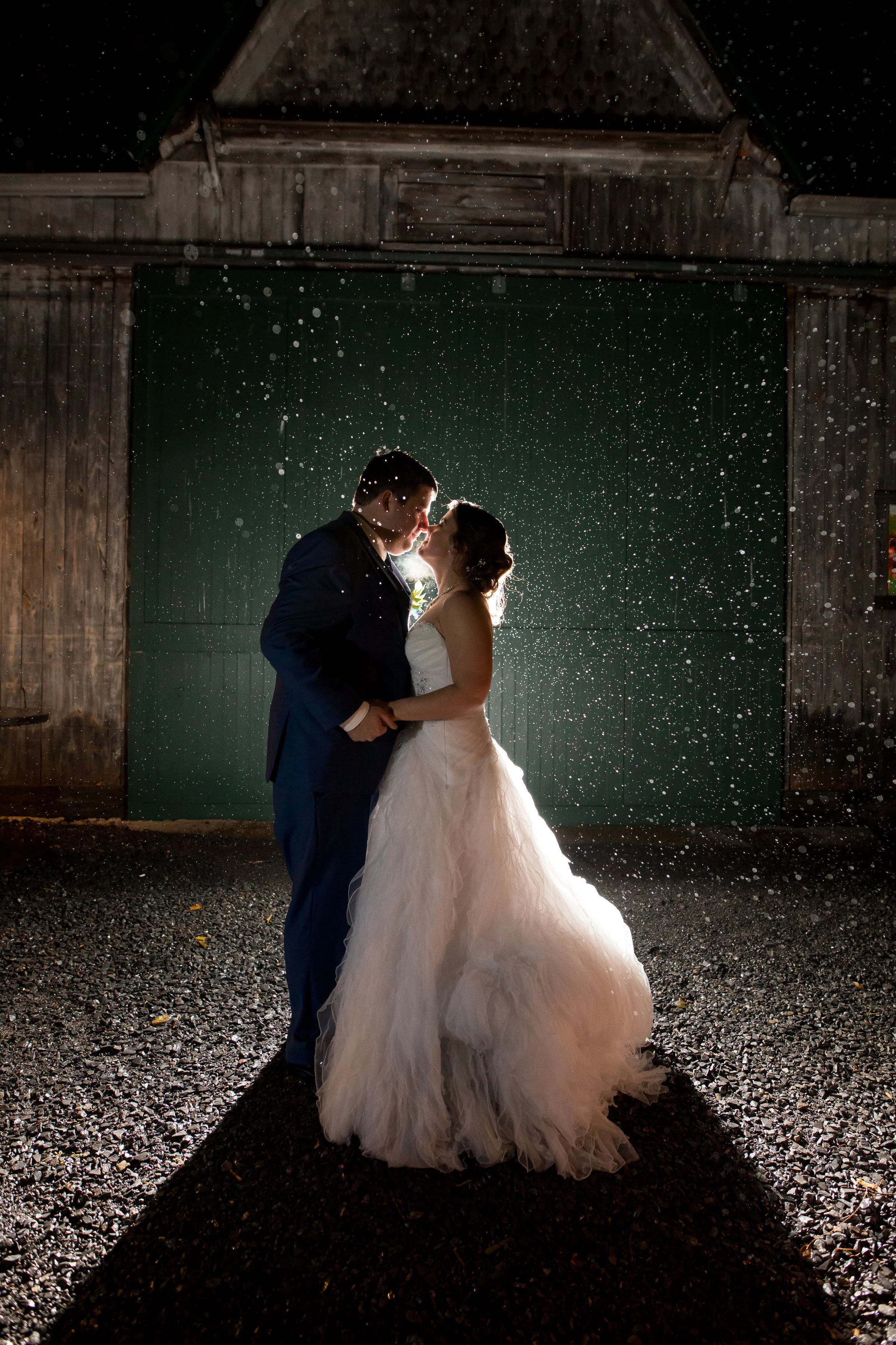 Bride and Groom standing in the snow