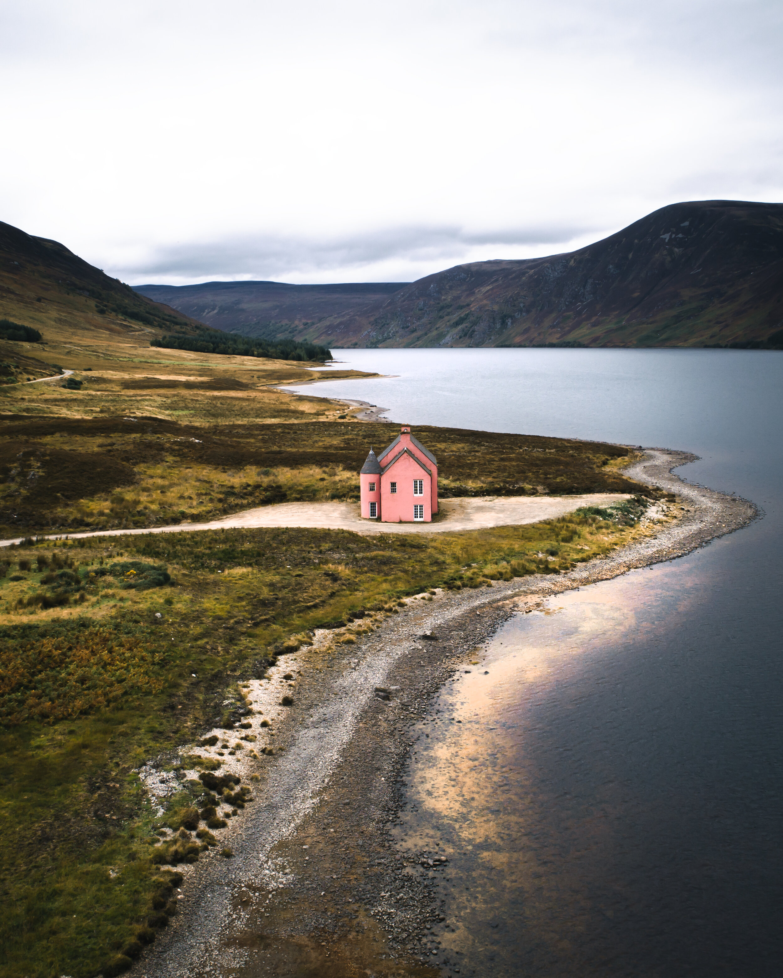 The Pink House of Loch Glass.