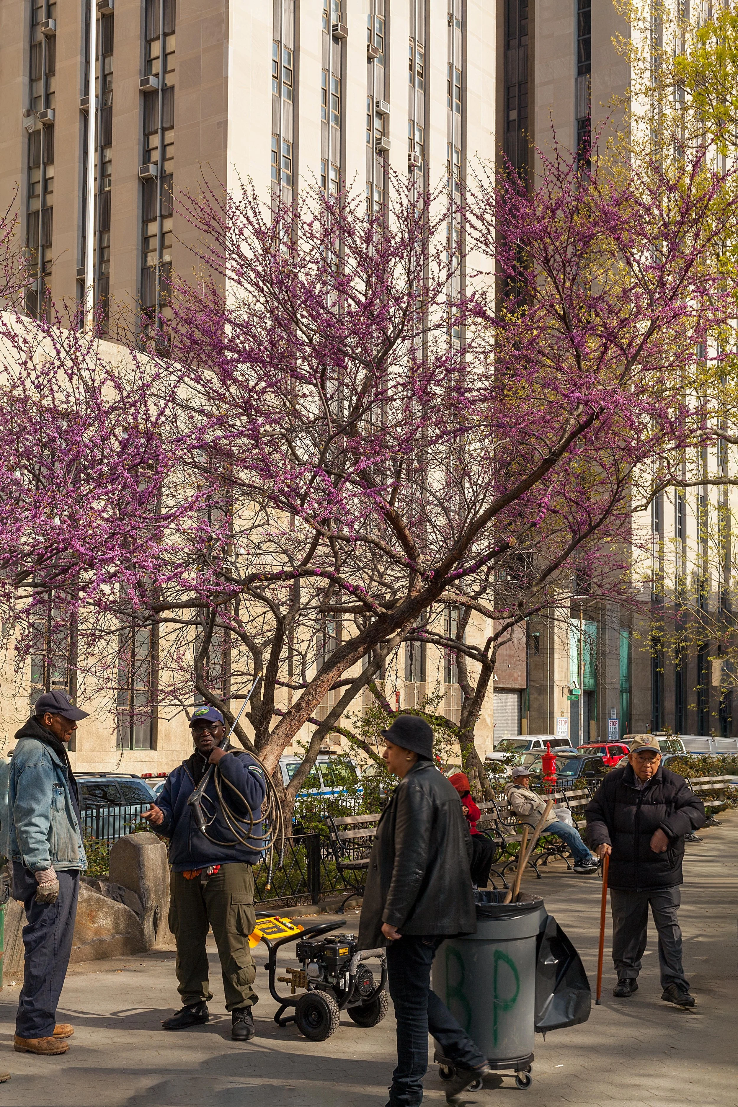 Workers stop for a chat
