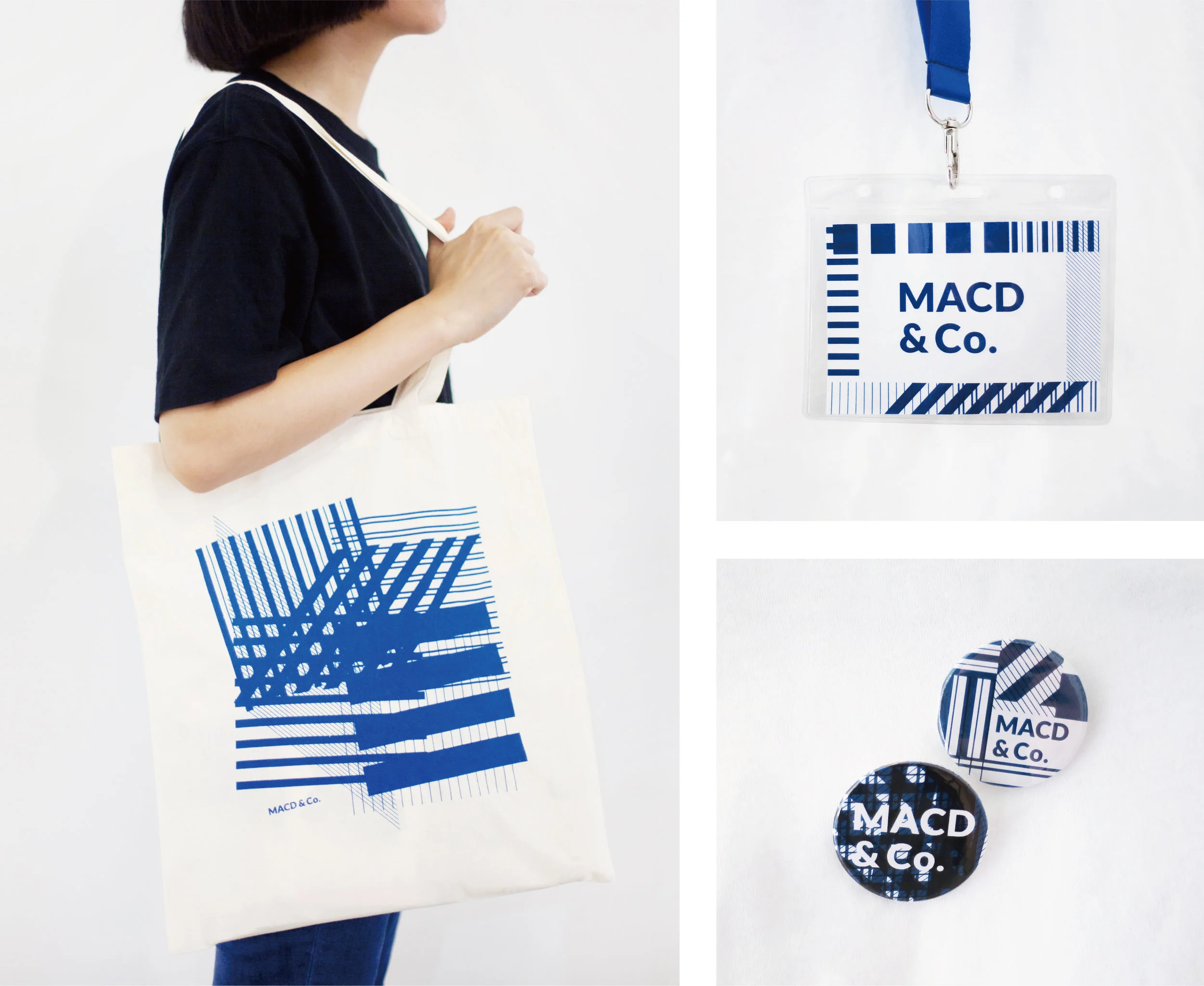 left: Tote bag, right top: staff pass, right bottom: badges designed by Prin Tanapaisankit
