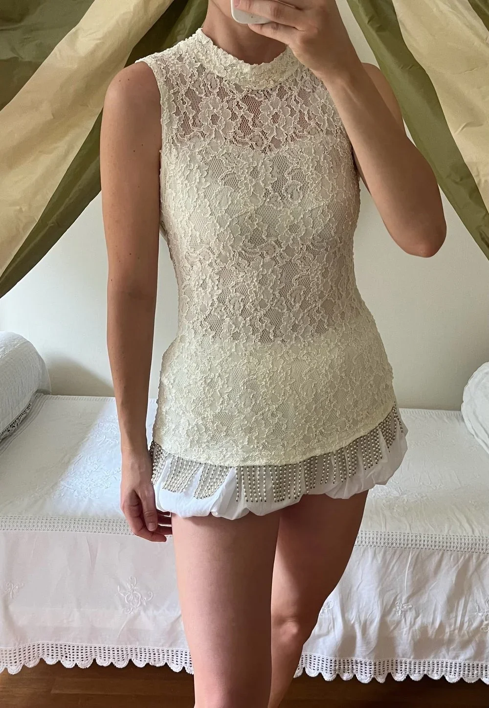 Vintage Floral Soutache Lace Faux Pearl Fringed Trim Top
