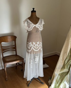 Antique Early 1900s Patterned Appliqué Net Dress — Lucia Zolea