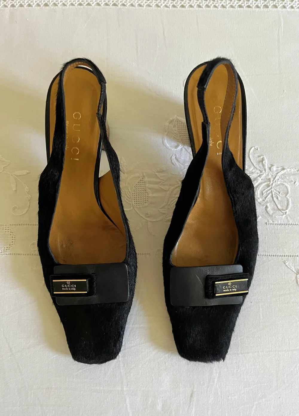 Vintage Gucci Pony Hair Slingback Block Heels — Lucia Zolea