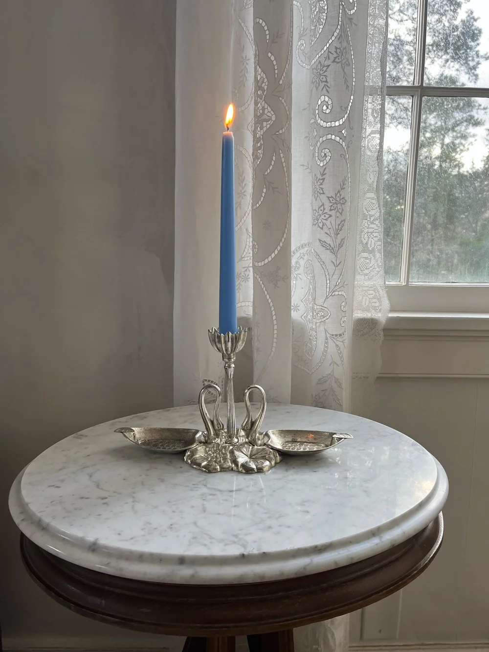 Vintage Rare Silver Tone Swan Candlestick Ashtray Centerpiece