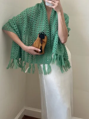 Vintage Hand Knit Open Weave Crochet Mint Fringed Scarf — Lucia Zolea