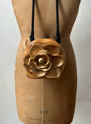 Vintage Timmy Woods Handmade Wooden Sculptural Rose Purse — Lucia