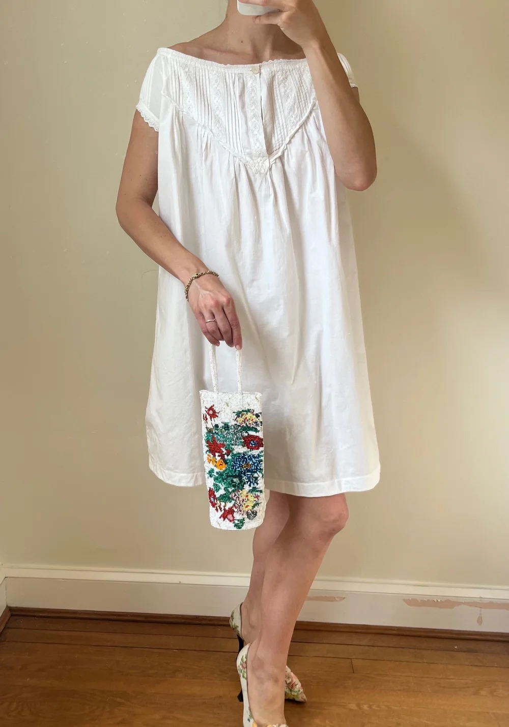 Antique Cotton Pleated Embroidered Trim Babydoll Dress Lucia Zolea Antique Cotton Pleated Embroidered Trim Babydoll Dress Lucia Zolea