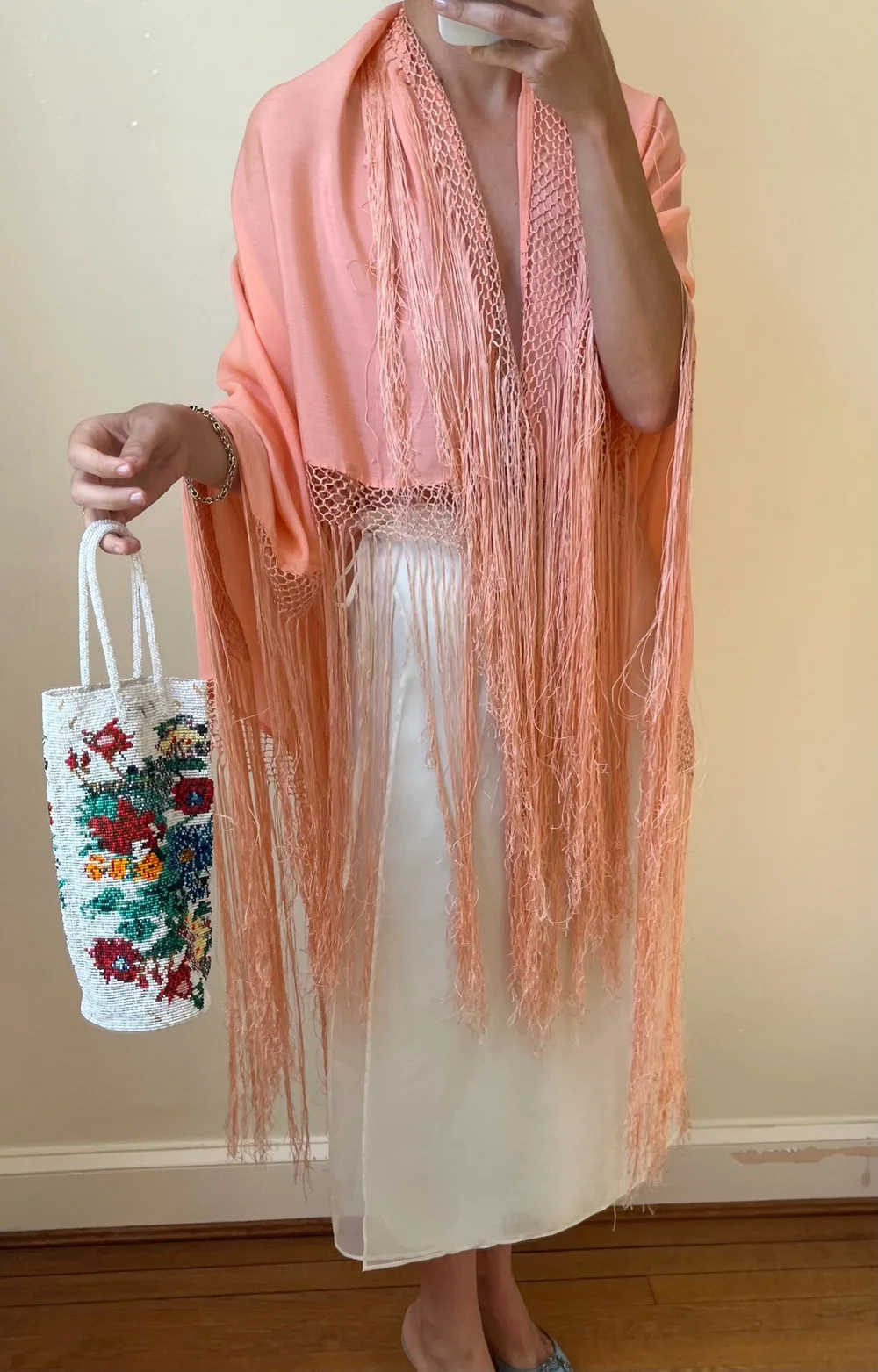 Antique Blush Pure Silk Fringed Piano Shawl — Lucia Zolea