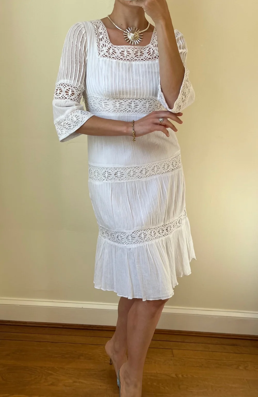 Vintage Open Weave Crochet Lace Pintuck Cotton Dress — Lucia Zolea