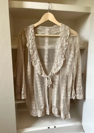 Vintage Open Weave Collared Crochet Knit Tie Jacket — Lucia Zolea
