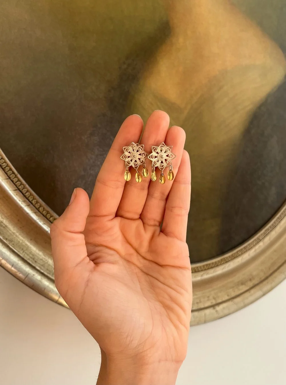 Vintage Sterling Silver Star Drop Pendant Earrings