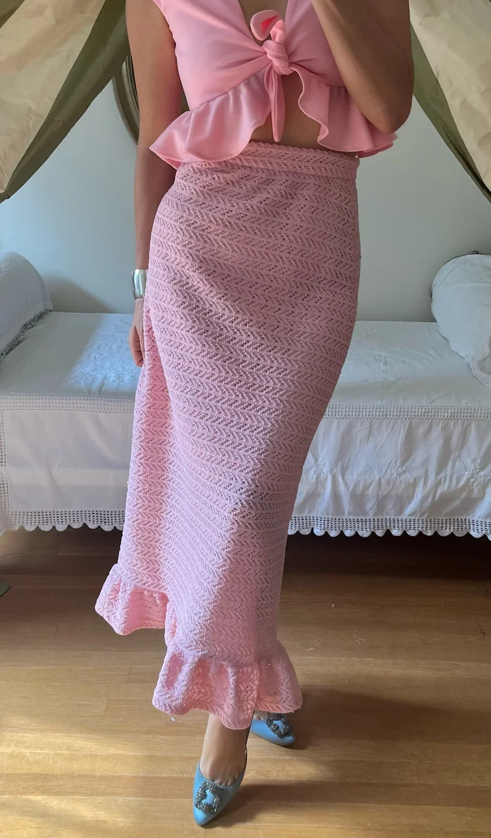 Vintage Blush Crochet Knit Skirt