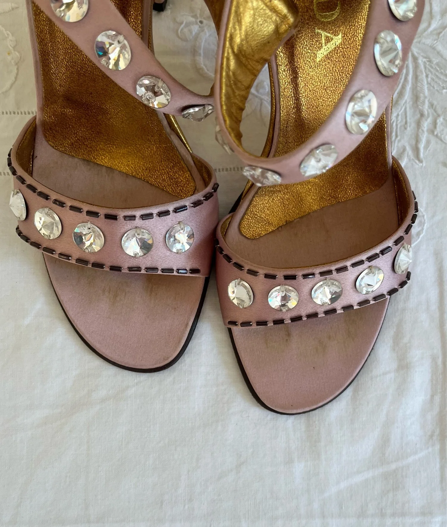Vintage Prada Lavender Crystal and Beaded Embellished Heels