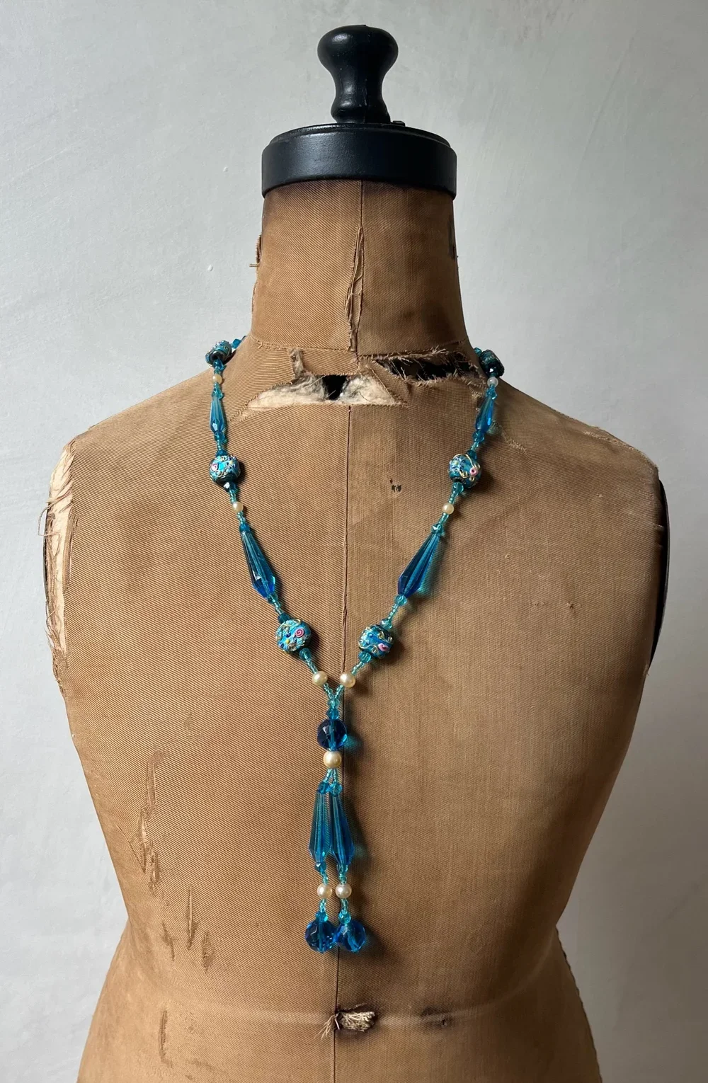 Vintage Murano Glass Wedding Cake Beaded Tasseled Necklace