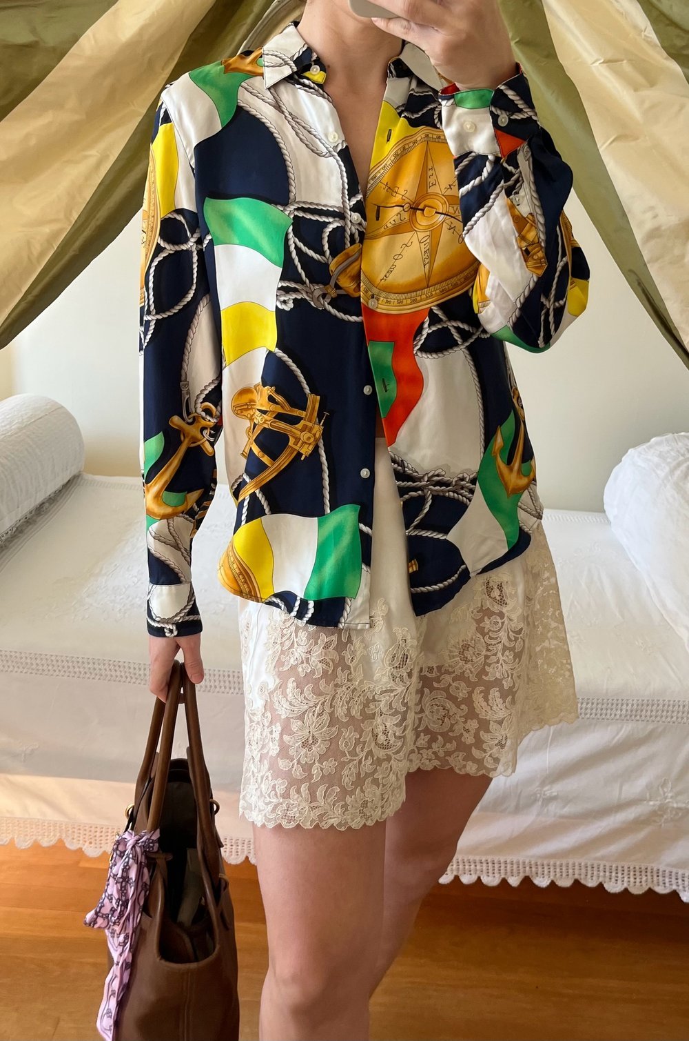 Lauren Ralph Lauren Pure Silk Nautical Collared Button up