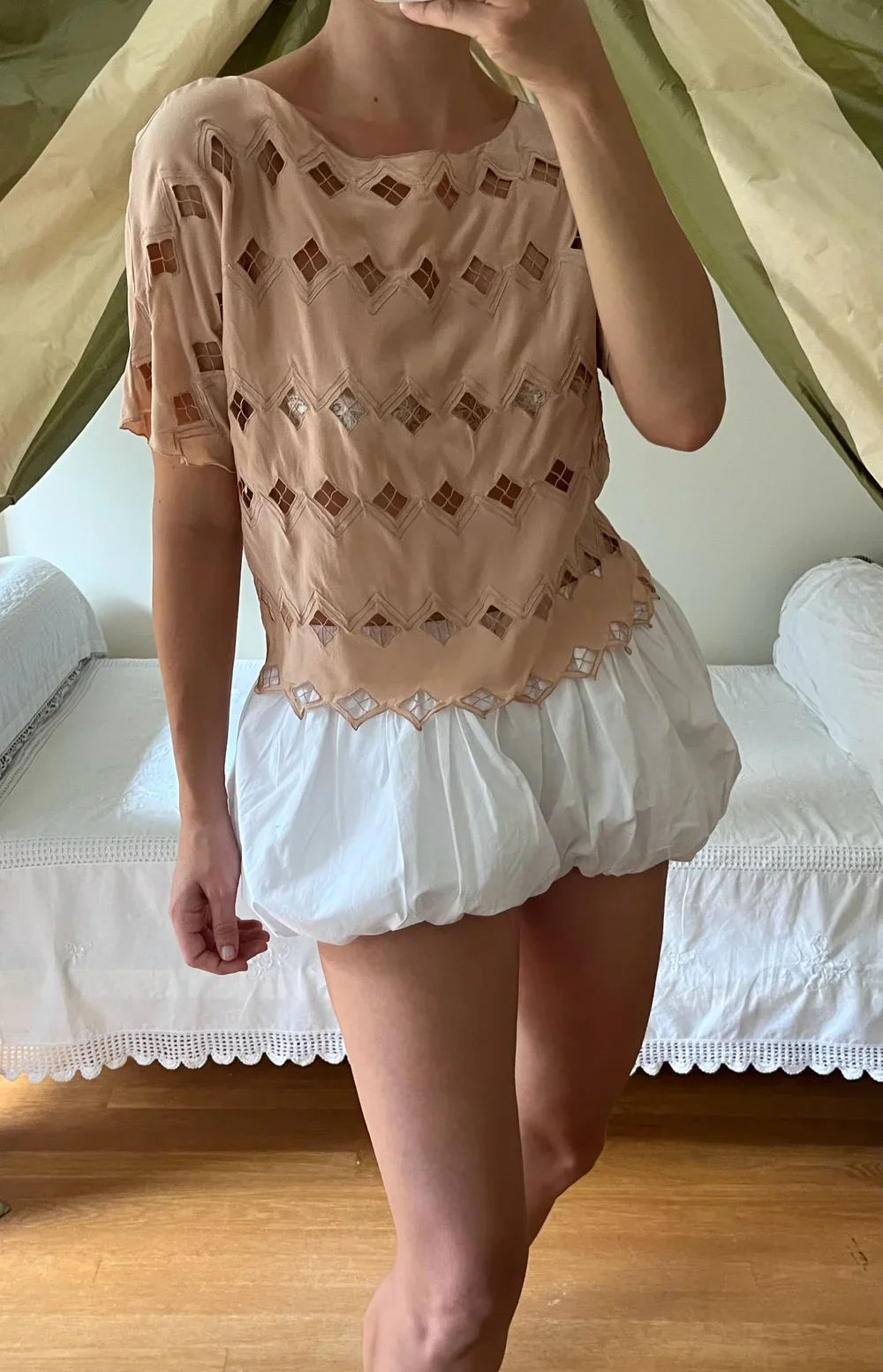 Vintage Blush Pure Silk Embroidered Cutwork Top