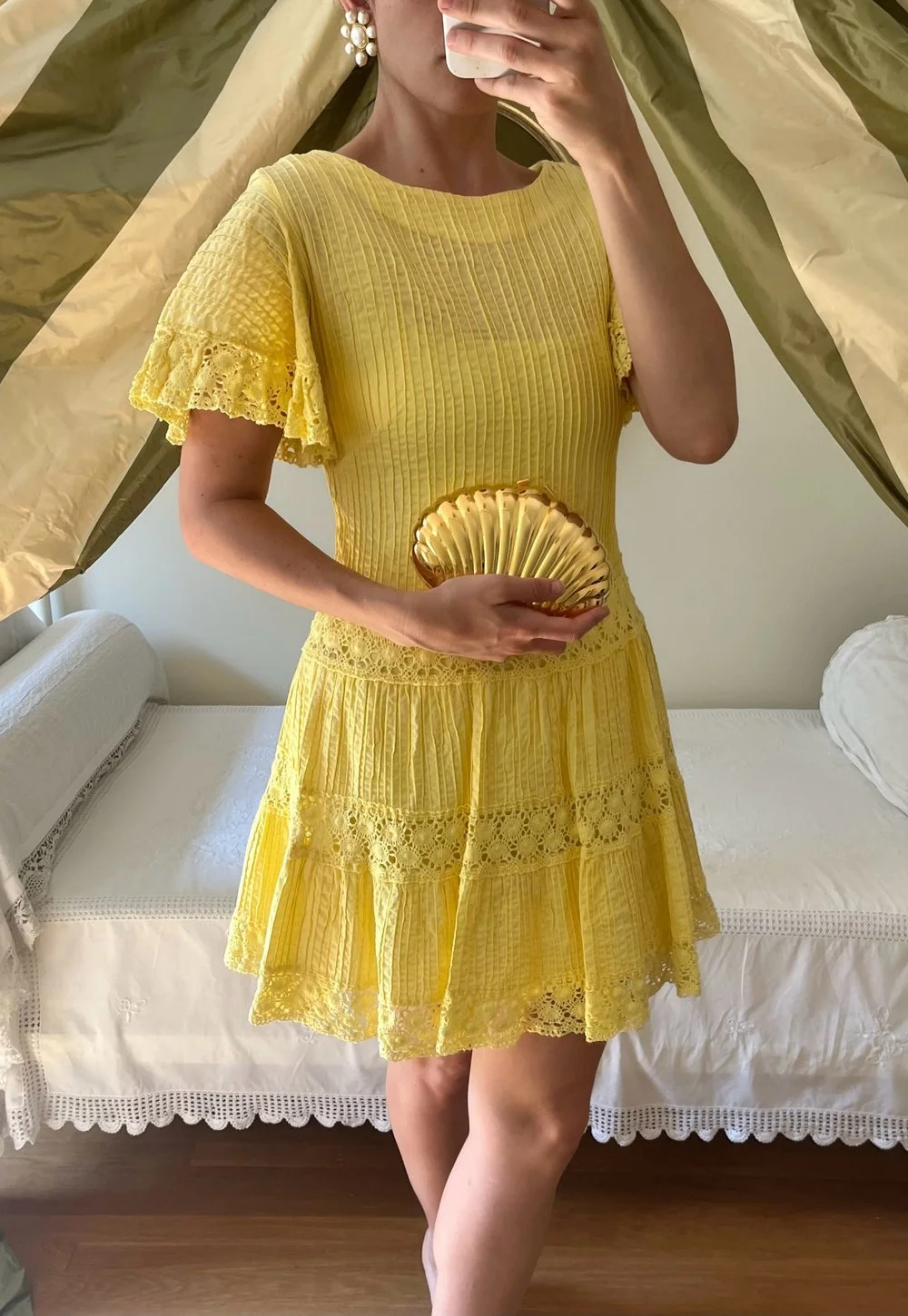 Vintage Lemon Pintuck Crochet Dress