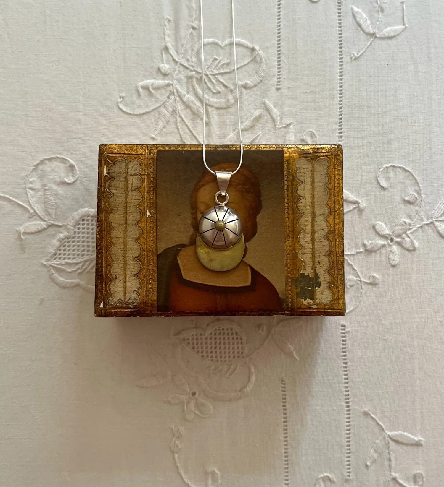 Vintage Sterling Silver and Brass Jockey Hat Pendant Necklace