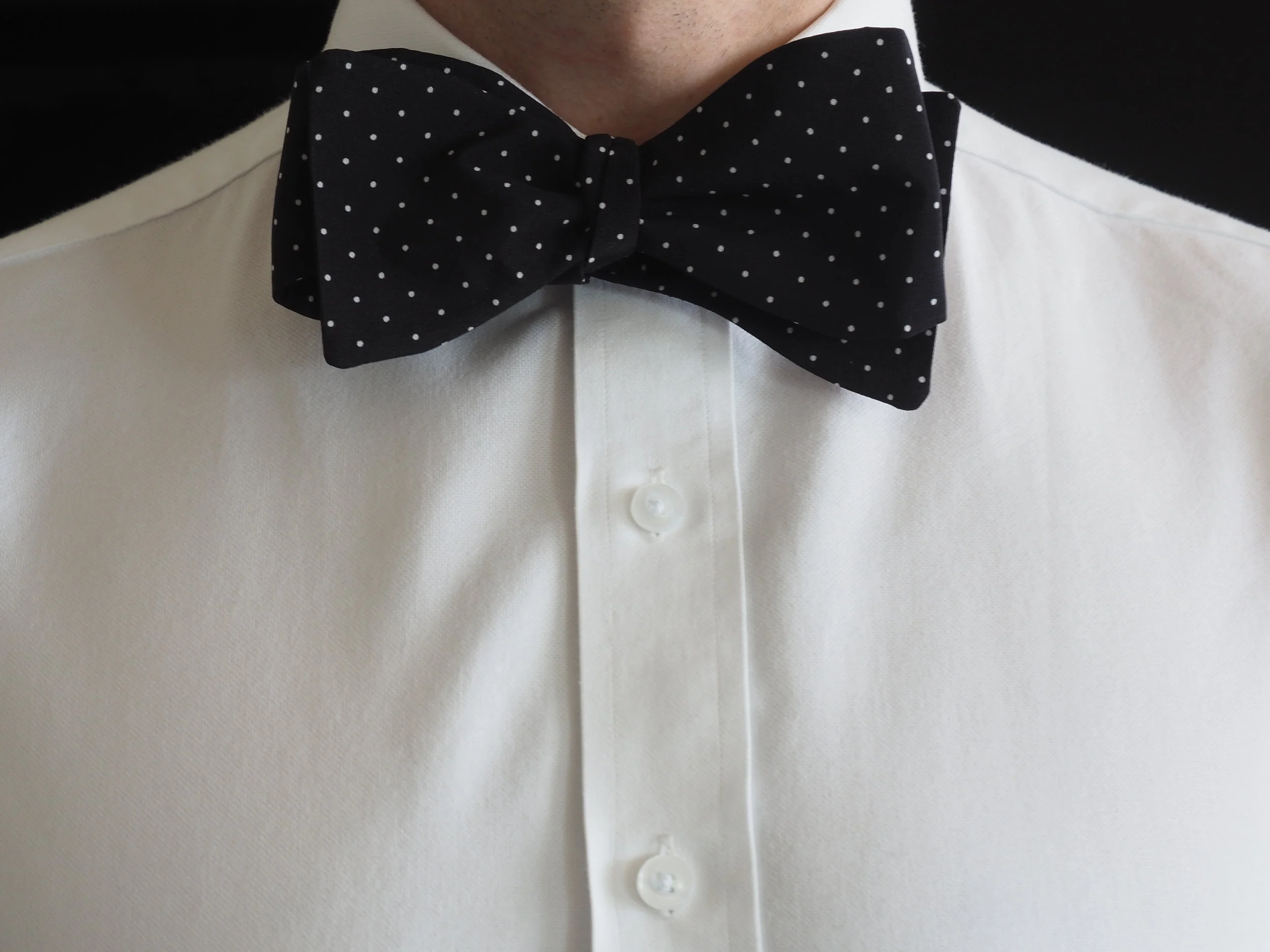 Black and white poka dot silk bow tie