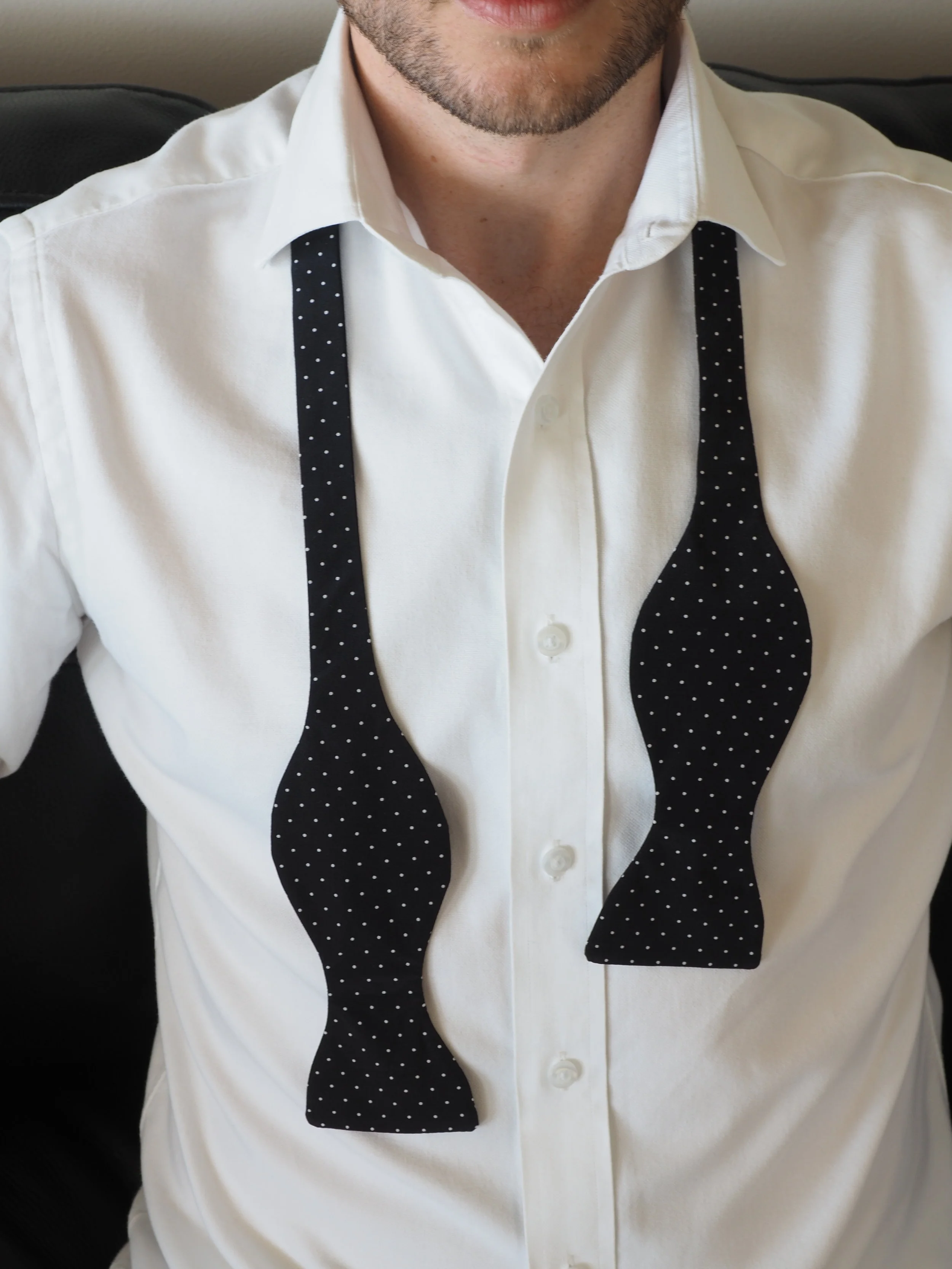 Black and white poka dot silk bow tie