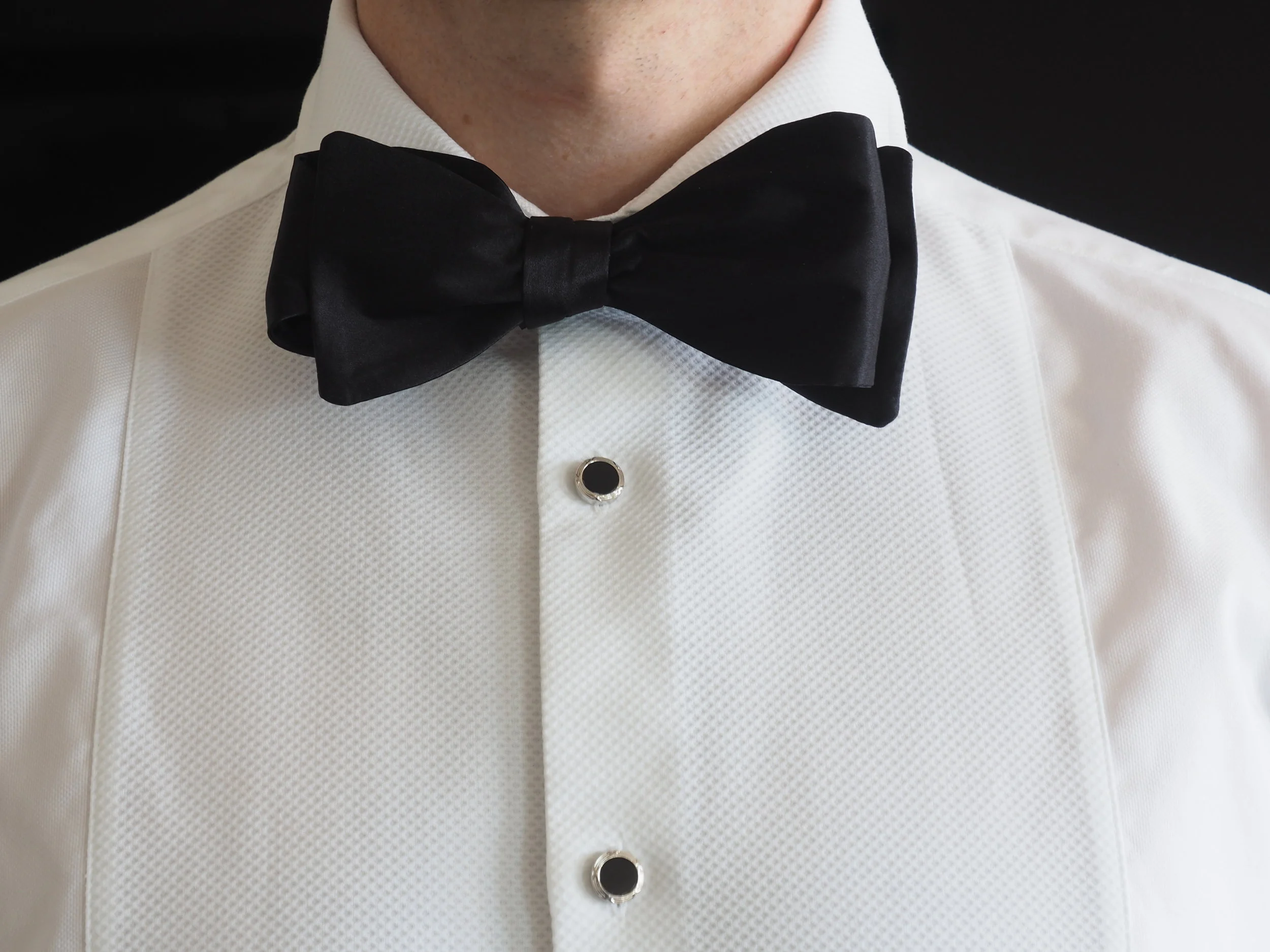 Formal black silk bow tie
