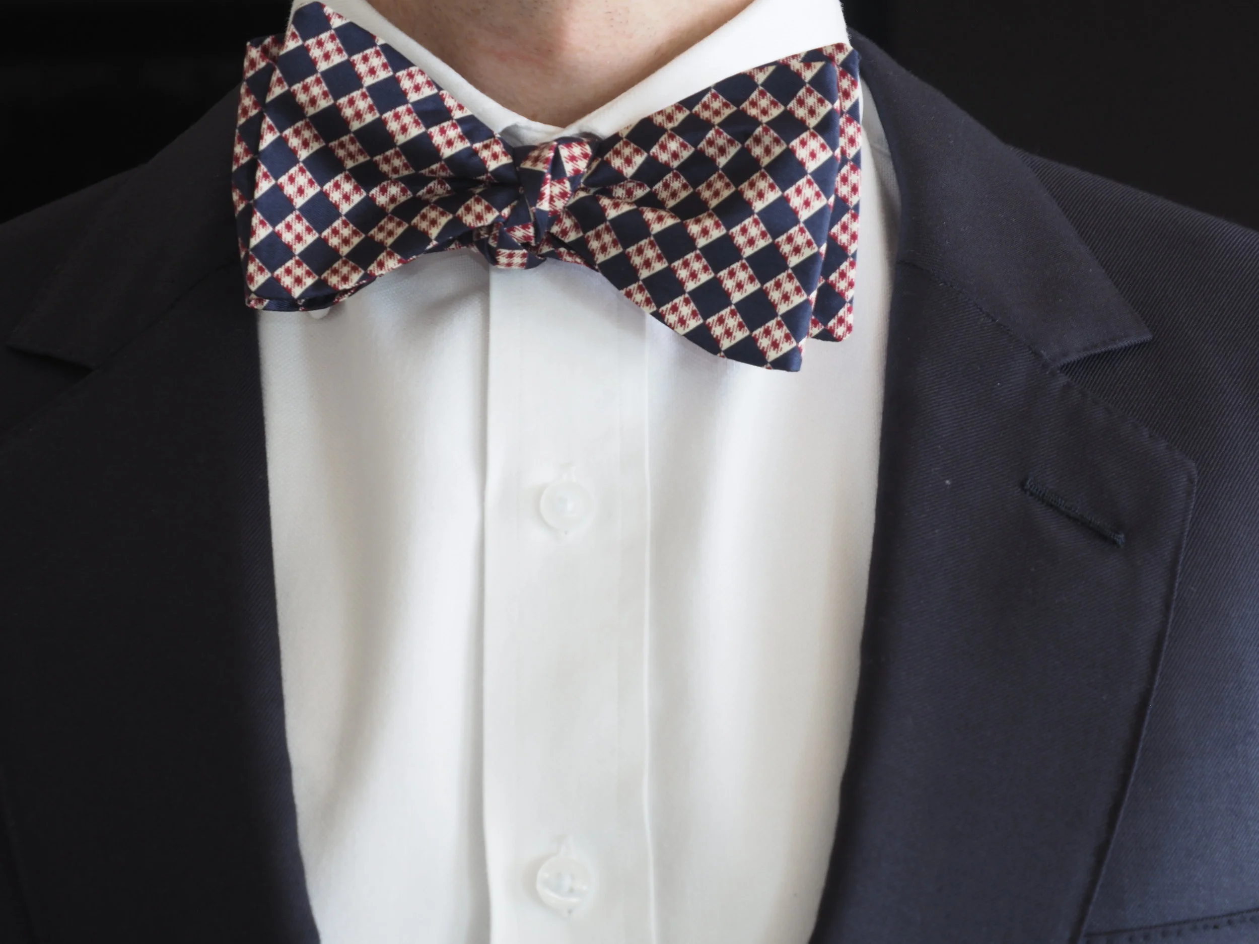 red white and blue silk bow tie