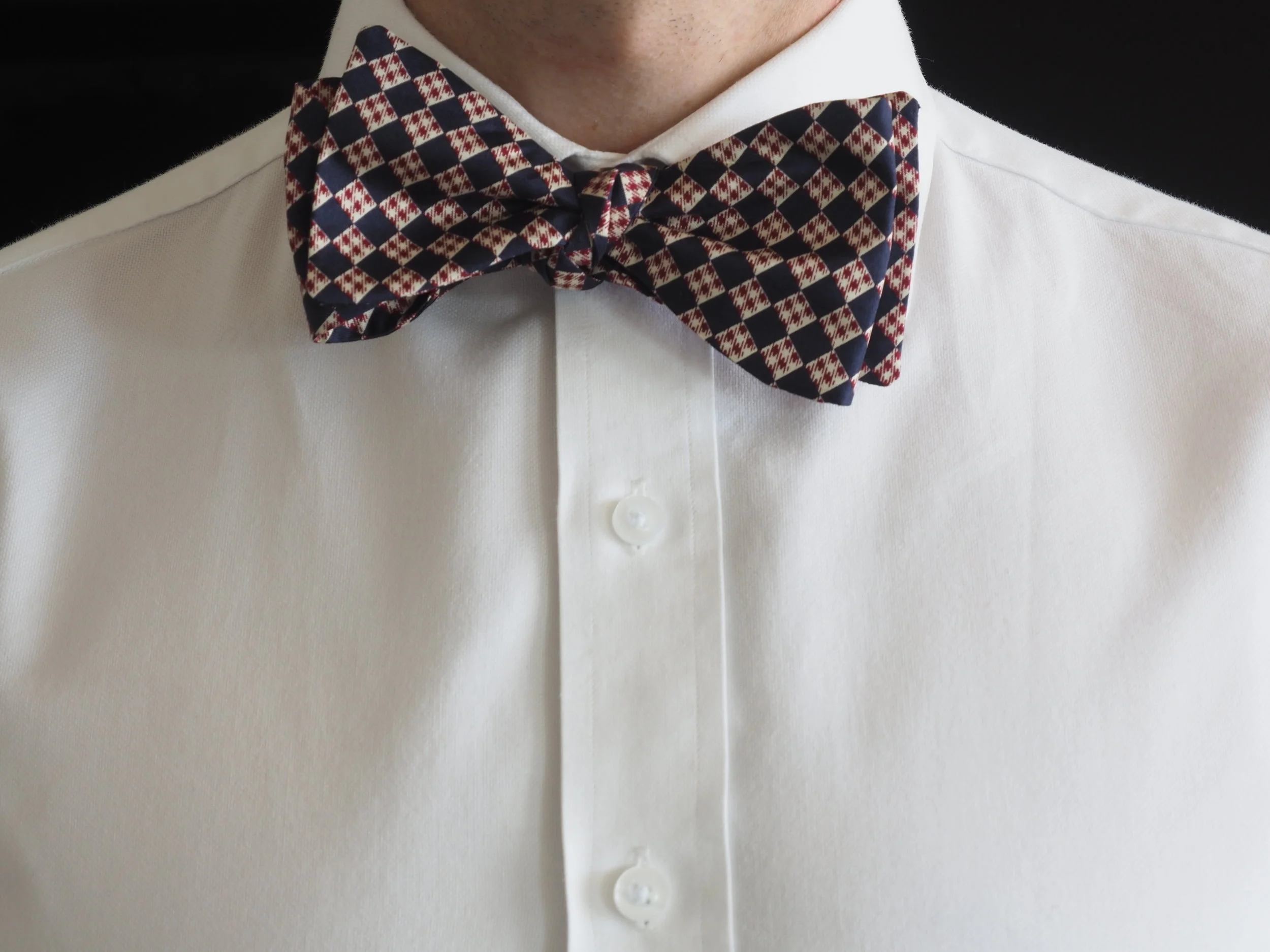 red white and blue silk bow tie
