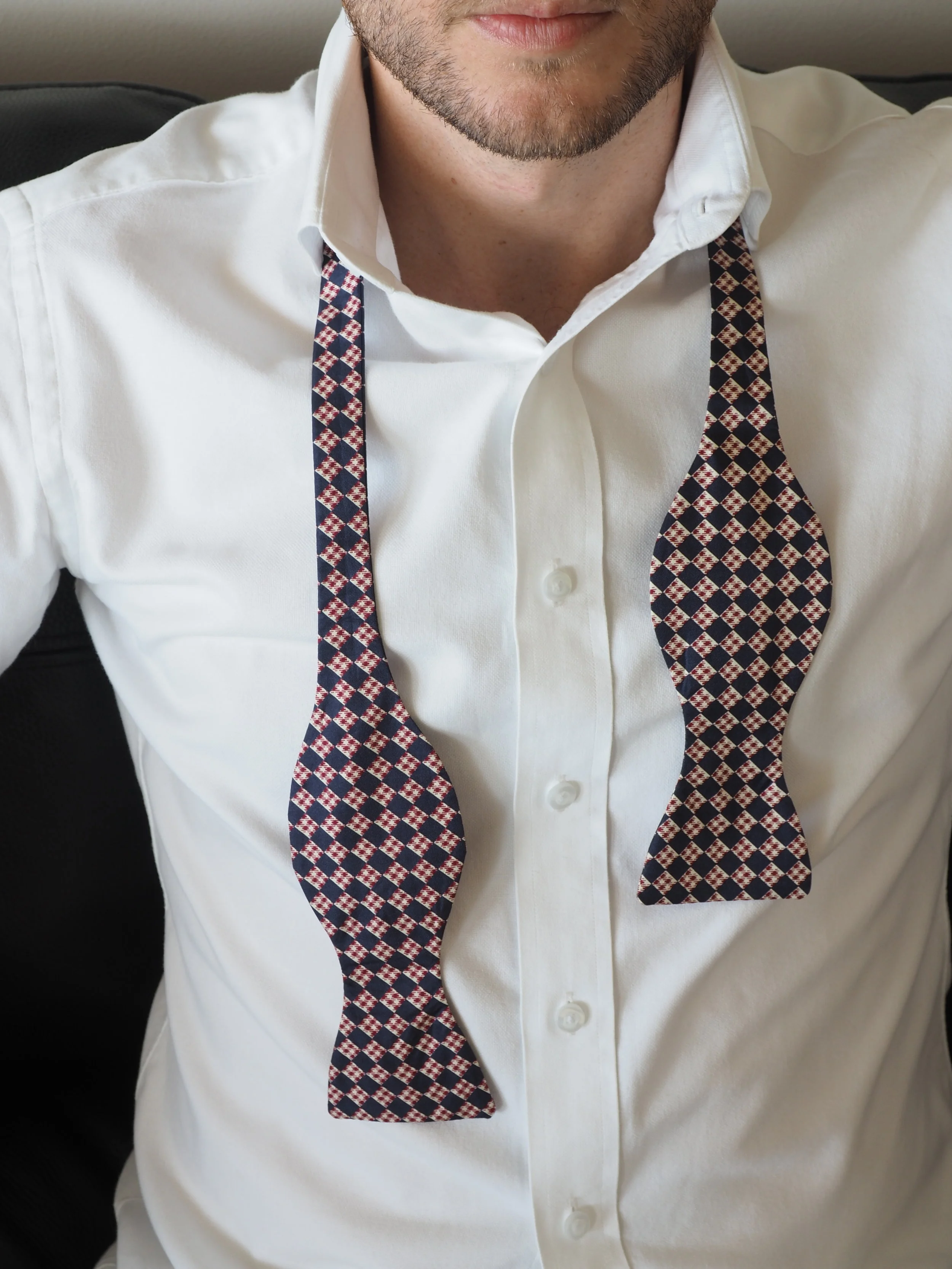 red white and blue silk bow tie