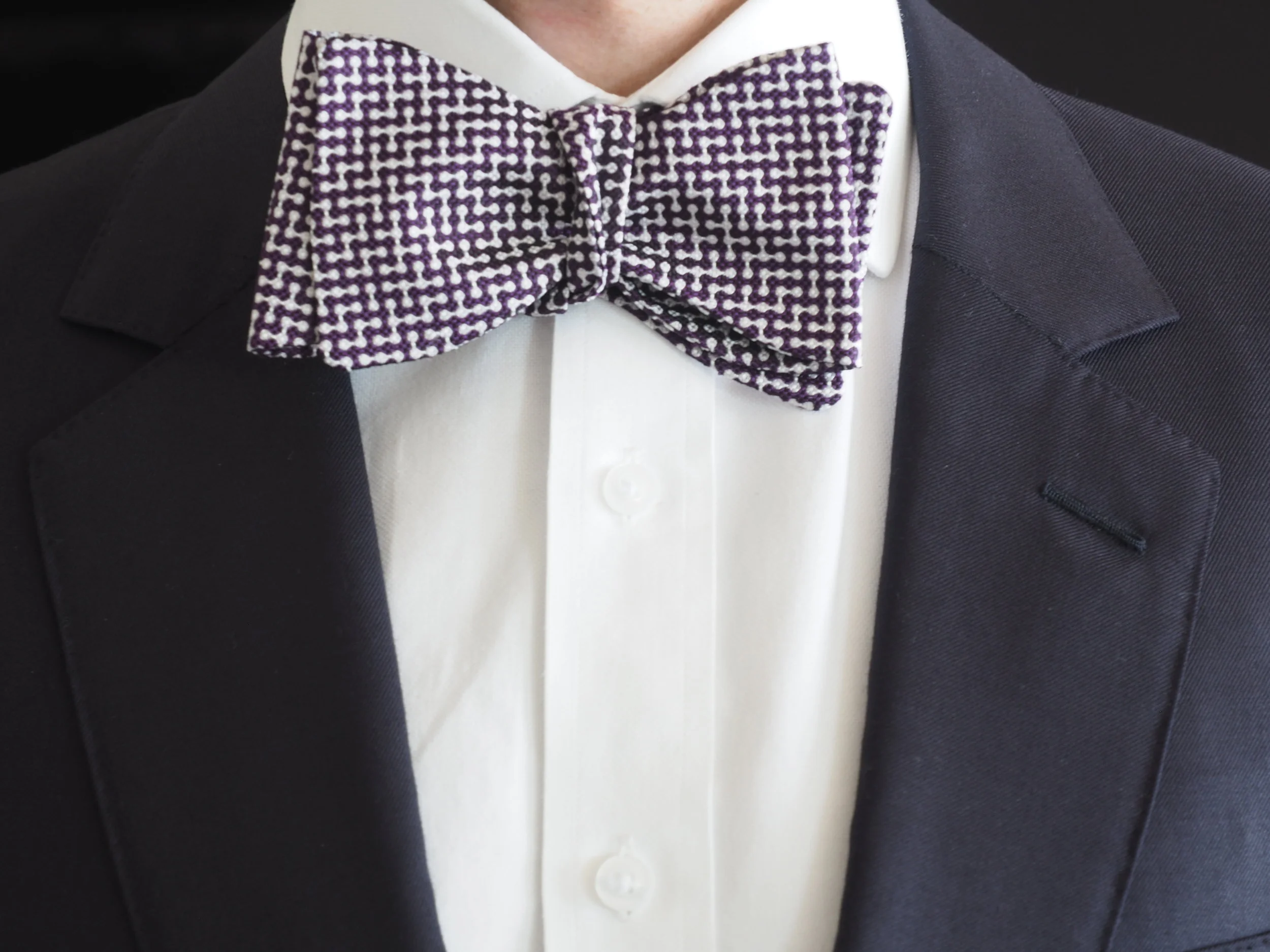 Purple and white silk bow tie