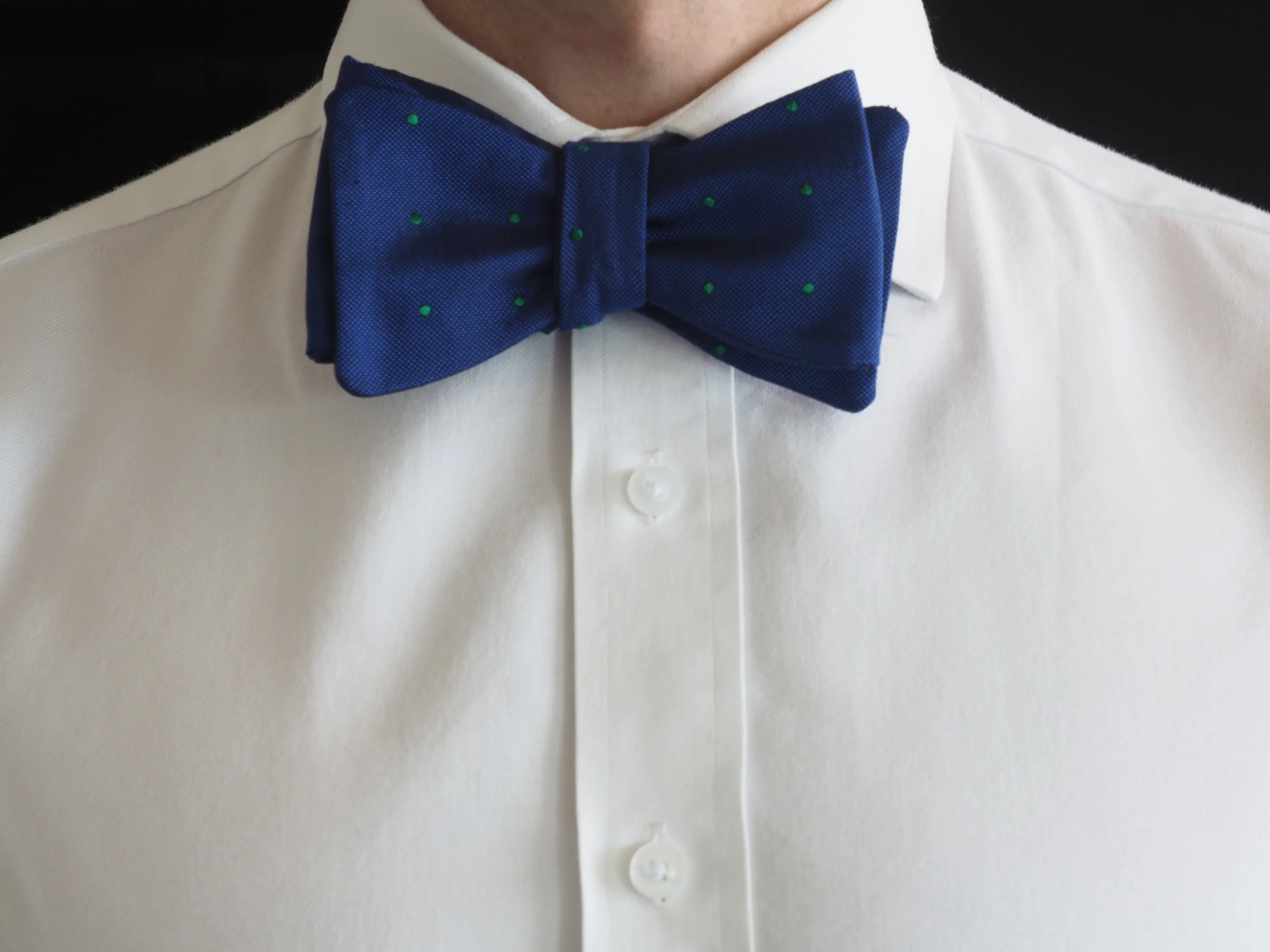 blue and green poka dot silk tie